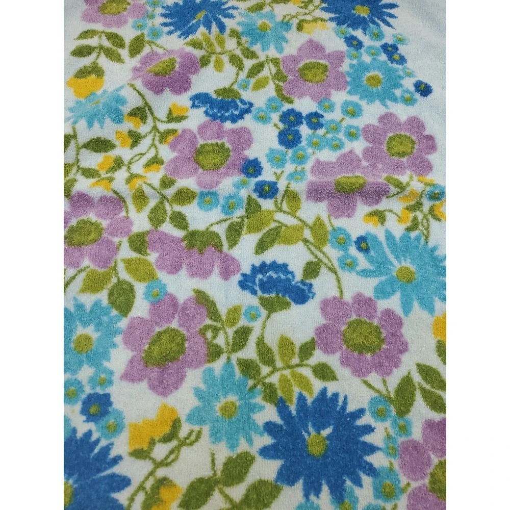Vintage Cannon State Pride Blue Roses Floral Hand Towel Fringe 14X24